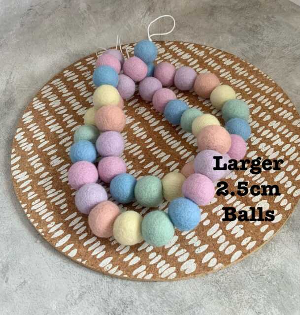 Pastel Rainbow Felt Ball Curtain Tie Back 100% Wool, 2.5cm Balls - image 1