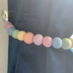 Pastel Rainbow Felt Ball Curtain Tie Back 100% Wool, 2.5cm Balls - thumbnail 3