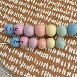 Pastel Rainbow Felt Ball Curtain Tie Back 100% Wool, 2.5cm Balls - thumbnail 4