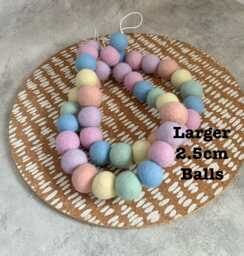 Pastel Rainbow Felt Ball Curtain Tie Back 100% Wool, 2.5cm Balls - thumbnail 1