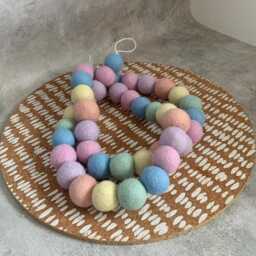 Pastel Rainbow Felt Ball Curtain Tie Back 100% Wool, 2.5cm Balls - thumbnail 2