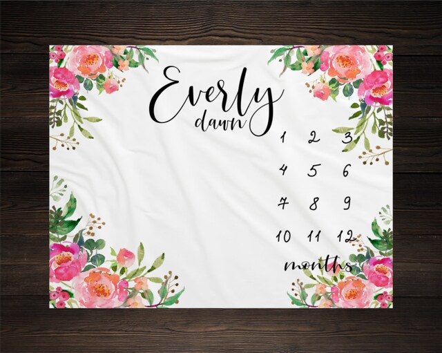 Girl Milestone Blanket Month Growth Tracker Minky Fleece Custom Personalized Baby Shower Gift Watercolor Floral Newborn - image 1
