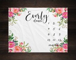 Girl Milestone Blanket Month Growth Tracker Minky Fleece Custom Personalized Baby Shower Gift Watercolor Floral Newborn - thumbnail 1