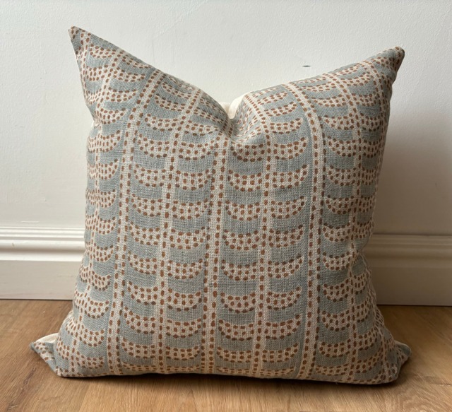 Hand Block Printed Pillow Cover - Designer-Inspired Floral Linen Soft Blue Cognac Neutral Earth Tones Boho Modern Decor Euro Sham - image 1