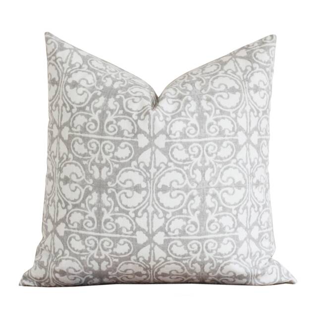 Gray Hand Block Pattern Pillow Cover - & White 20 X 24 Lumbar Neutral Dallas - image 1