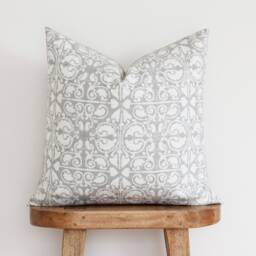Gray Hand Block Pattern Pillow Cover - & White 20 X 24 Lumbar Neutral Dallas - thumbnail 2