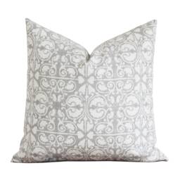 Gray Hand Block Pattern Pillow Cover - & White 20 X 24 Lumbar Neutral Dallas - thumbnail 1