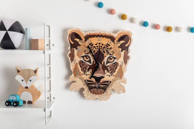 Wooden Leopard Bedroom Wall Clock - Wood Animal Children's Nursery Art - image 1