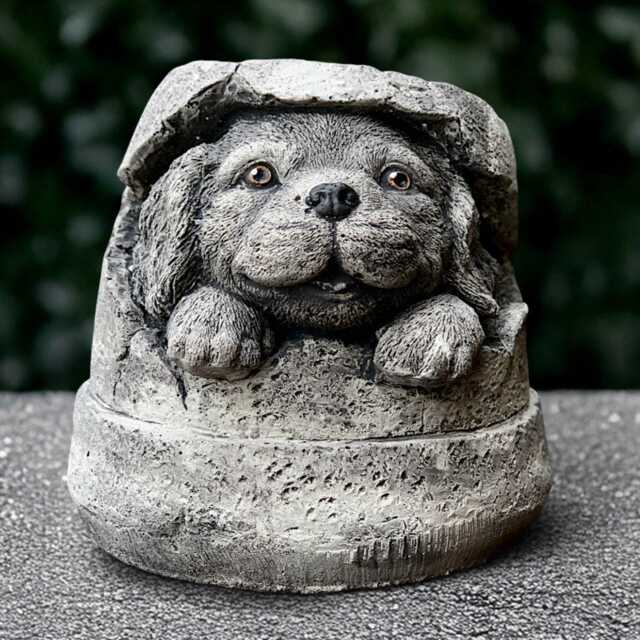 Stone Spaniel in Pot Figure Concrete Dog Sculpture Outdoor Cocker Decoration Cement Pet Ornament Handmade Cocker Statue Gift - image 1