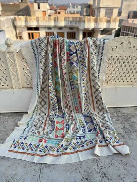 Hand-Embroidered Suzani Quilt - Cotton Folk Textile, Colorful Bohemian Throw Blanket, Reversible Bedspread - image 1