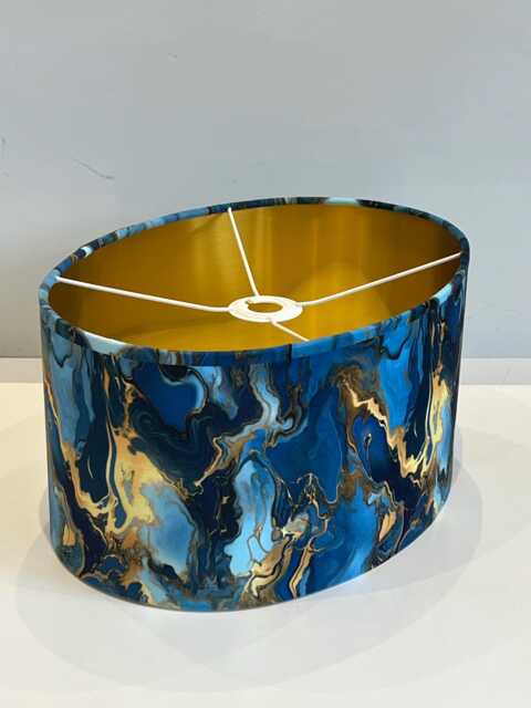 Handmade By Order Luxury Blue Gold Marble Wave Velvet Oval Lamp Shade Pendant Light All Sizes & Shapes Available On Demand - image 1