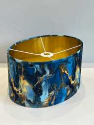 Handmade By Order Luxury Blue Gold Marble Wave Velvet Oval Lamp Shade Pendant Light All Sizes & Shapes Available On Demand - thumbnail 1