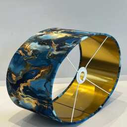 Handmade By Order Luxury Blue Gold Marble Wave Velvet Oval Lamp Shade Pendant Light All Sizes & Shapes Available On Demand - thumbnail 2