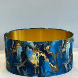 Handmade By Order Luxury Blue Gold Marble Wave Velvet Oval Lamp Shade Pendant Light All Sizes & Shapes Available On Demand - thumbnail 3