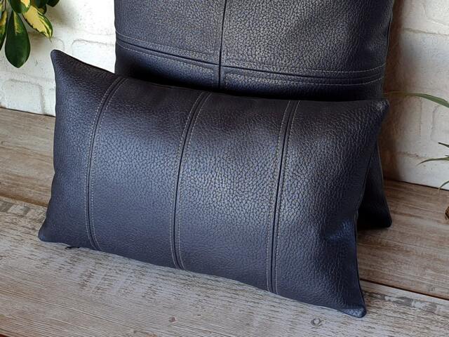 Anthracite Vegan Leather Pillow With Decorative Stitches - image 1
