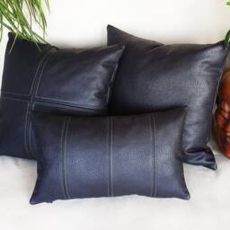 Anthracite Vegan Leather Pillow With Decorative Stitches - thumbnail 2