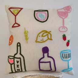 Handmade Embroidered Linen Pillow Cover Cocktail Design - Ddp Usa - thumbnail 2