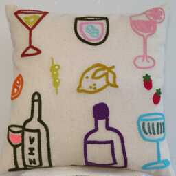 Handmade Embroidered Linen Pillow Cover Cocktail Design - Ddp Usa - thumbnail 3