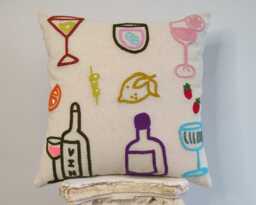 Handmade Embroidered Linen Pillow Cover Cocktail Design - Ddp Usa - thumbnail 1