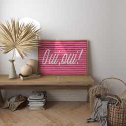 Oui French Art Print, Retro Kitchen Typography, Pink Wall Decor - thumbnail 1