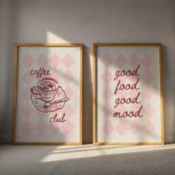 Pink & Red Checkered Kitchen Prints Coffee Club, Good Food Mood - thumbnail 3