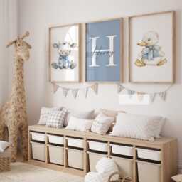 Blue Animal Nursery Prints Safari Decor, Set Of 3, Personalised - thumbnail 3
