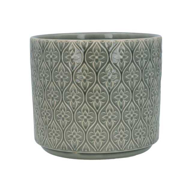 Grey Trellis Plant Pot - Geometric Pattern Ceramic Planter Home Decor Stoneware Cover - image 1
