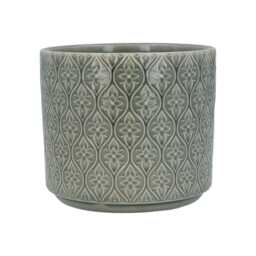 Grey Trellis Plant Pot - Geometric Pattern Ceramic Planter Home Decor Stoneware Cover