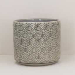 Grey Trellis Plant Pot - Geometric Pattern Ceramic Planter Home Decor Stoneware Cover - thumbnail 3