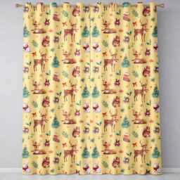 Christmas Reindeer Squirrel Gift Festive Element On Yellow Background Seamless Readymade Eyelet Ring Top Thermal 100% Blackout Curtains - thumbnail 2