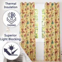Christmas Reindeer Squirrel Gift Festive Element On Yellow Background Seamless Readymade Eyelet Ring Top Thermal 100% Blackout Curtains - thumbnail 3