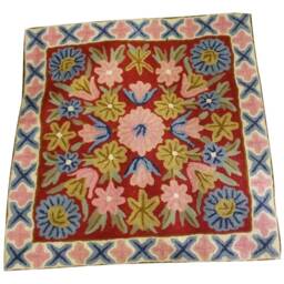 "Hand Embroidered Floral Wool Cushion Cover - 16""x16" - thumbnail 2