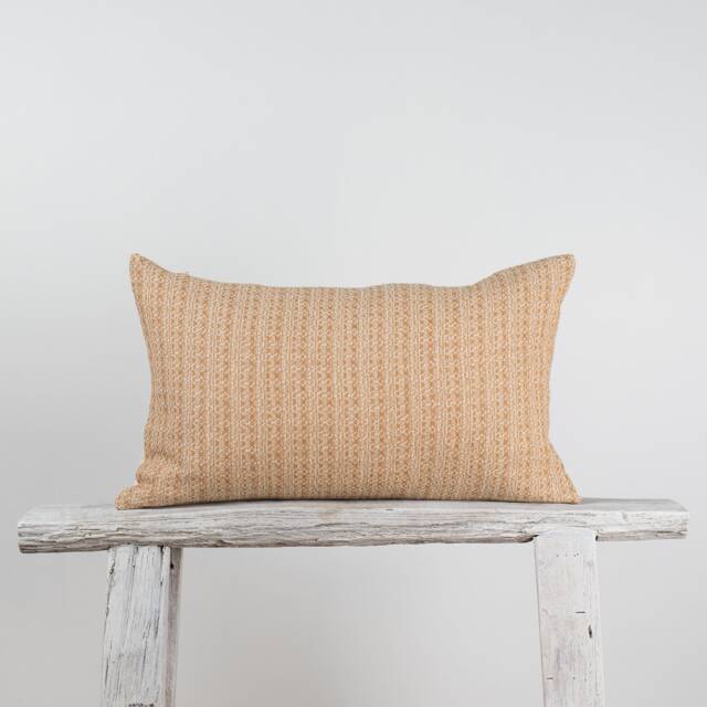 Rustic Woven Cotton Lumbar Pillow, Pastel Orange, Farmhouse Cushion - image 1