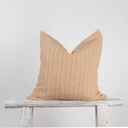 Rustic Woven Cotton Lumbar Pillow, Pastel Orange, Farmhouse Cushion - thumbnail 3