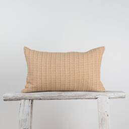 Rustic Woven Cotton Lumbar Pillow, Pastel Orange, Farmhouse Cushion