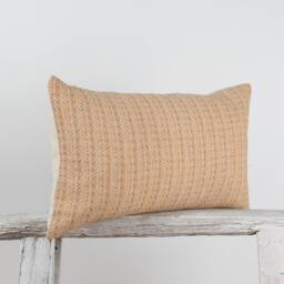 Rustic Woven Cotton Lumbar Pillow, Pastel Orange, Farmhouse Cushion - thumbnail 2