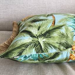 Luau Outdoor Cushion Cover, Tropical Palm & Pineapple Print - thumbnail 3