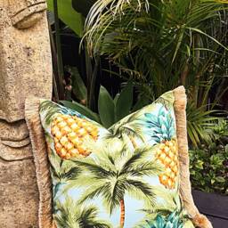 Luau Outdoor Cushion Cover, Tropical Palm & Pineapple Print - thumbnail 2
