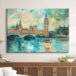 London Big Ben Abstract Oil Painting Framed Print & Canvas Large Sizes Wall Art Poster Travel Home Decor Interior Gift Idea - thumbnail 1