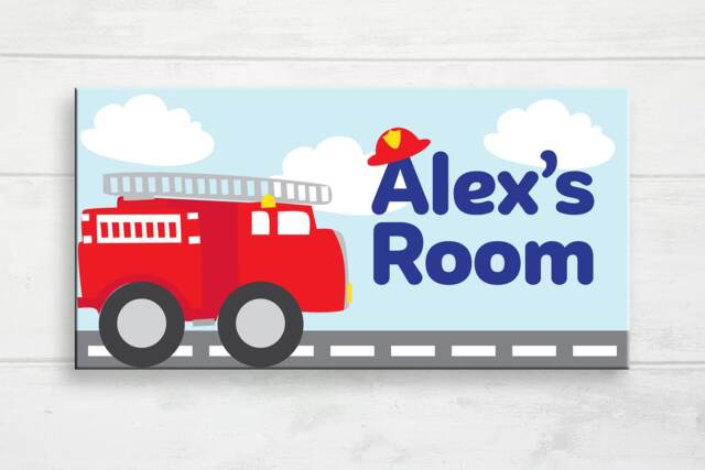 Firetruck Door Sign, Boy's Hanger, Decor, Birthday, Theme, Custom Kids Sign - image 1