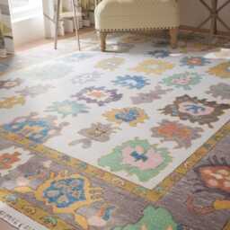 Handmade White Wool Oushak Rug, Modern Floral Design Ar_2723 - thumbnail 2