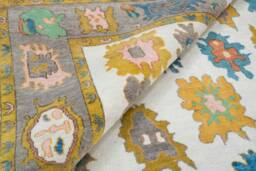 Handmade White Wool Oushak Rug, Modern Floral Design Ar_2723 - thumbnail 1