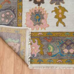 Handmade White Wool Oushak Rug, Modern Floral Design Ar_2723 - thumbnail 3