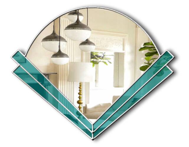 Art Deco Fan Handmade Wall Mirror With Teal Glass - image 1