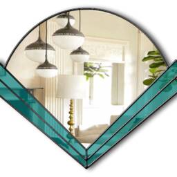 Art Deco Fan Handmade Wall Mirror With Teal Glass - thumbnail 2