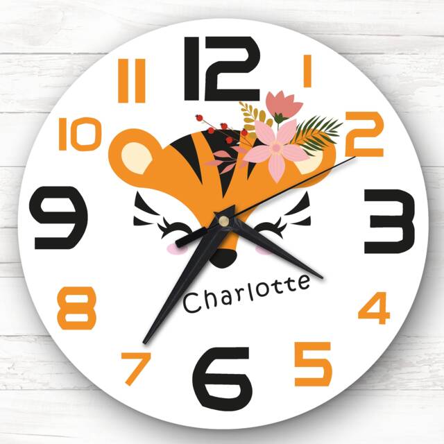 Kids Girls Room Tiger Face Custom Gift Personalised Clock - image 1