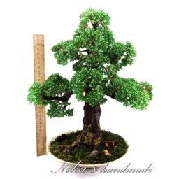 Beaded Artificial Wire Oak Tree - Miniature Beaded Autumn Bonsai Sculpture Woody Plant Copper Of Life - thumbnail 2
