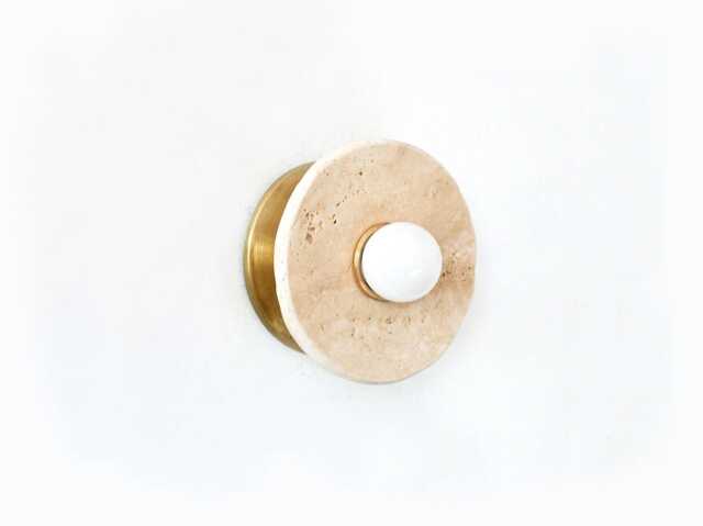 Travertine Stone & Brass Round Minimalist Fixture Light Bathroom Wall Kitchen Sconce Entryway - image 1