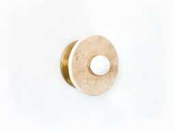 Travertine Stone & Brass Round Minimalist Fixture Light Bathroom Wall Kitchen Sconce Entryway