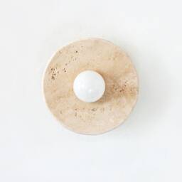 Travertine Stone & Brass Round Minimalist Fixture Light Bathroom Wall Kitchen Sconce Entryway - thumbnail 3